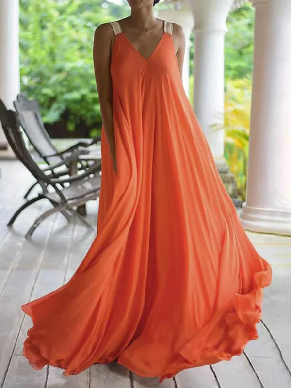 Zjkrl - Simple Sleeveless Loose Solid Color V-Neck Maxi Dresses Chic Summer Floral Maxi Dress Zjkrl - Simple Sleeveless Loose Solid Color V-Neck Maxi Dresses Chic Summer Floral Maxi Dress