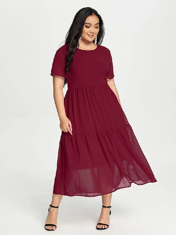 Solid Chiffon Maxi Dress Fashionable Layered Maxi Dress