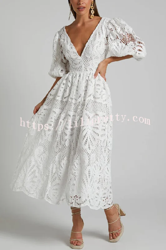 Solid Color V neck Hollow Lace Waistless Sexy Maxi Dress Chic Off-Shoulder Maxi Dress Solid Color V neck Hollow Lace Waistless Sexy Maxi Dress Chic Off-Shoulder Maxi Dress