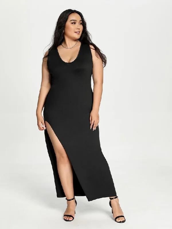 Split Solid Maxi Dress Trendy Printed Maxi Dress