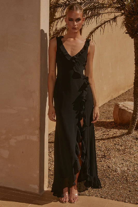 SUZANNAH MAXI DRESS - BLACK Fashionable Sheer Maxi Dress