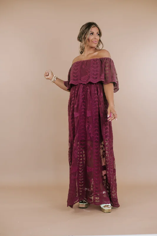 Sweet Serenity Maxi Dress , Wine Trendy Maxi Dress with Straps