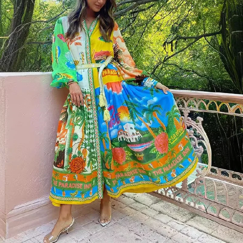 The Paradise Inn Printed Maxi Dress Stylish Off-Shoulder Maxi Dress