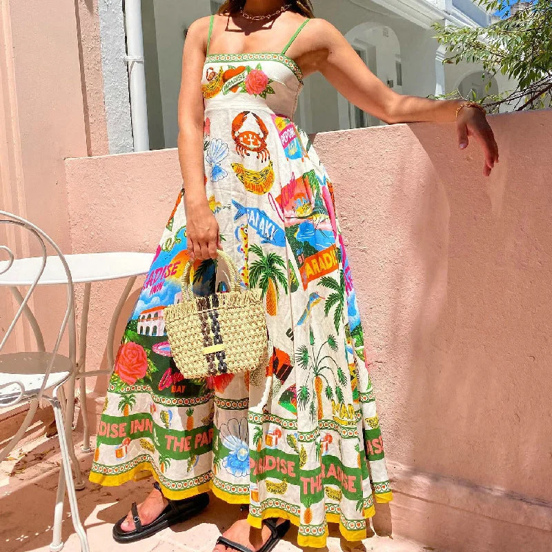 Tropical Paradise Print Maxi Dress Comfortable Maxi Dress with Slits