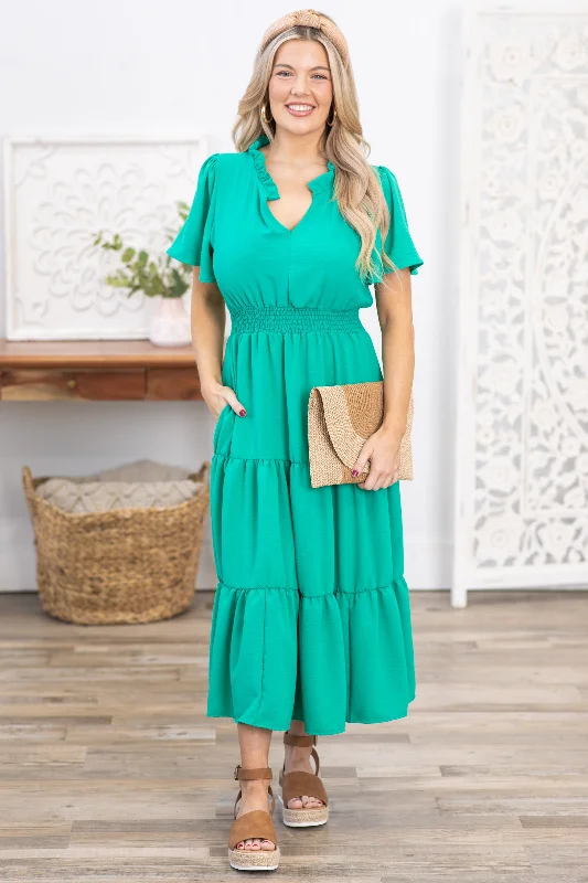 Turquoise Tiered Smocked Waist Maxi Dress Elegant Lace Maxi Dress