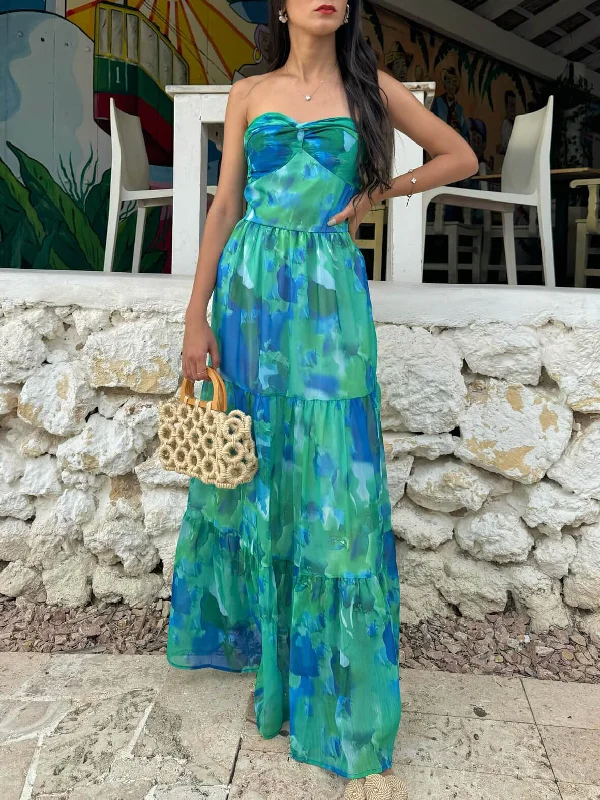 Vacation Casual Printed Charming Wrap-Around Maxi Dress Cozy Maxi Dress with Slit