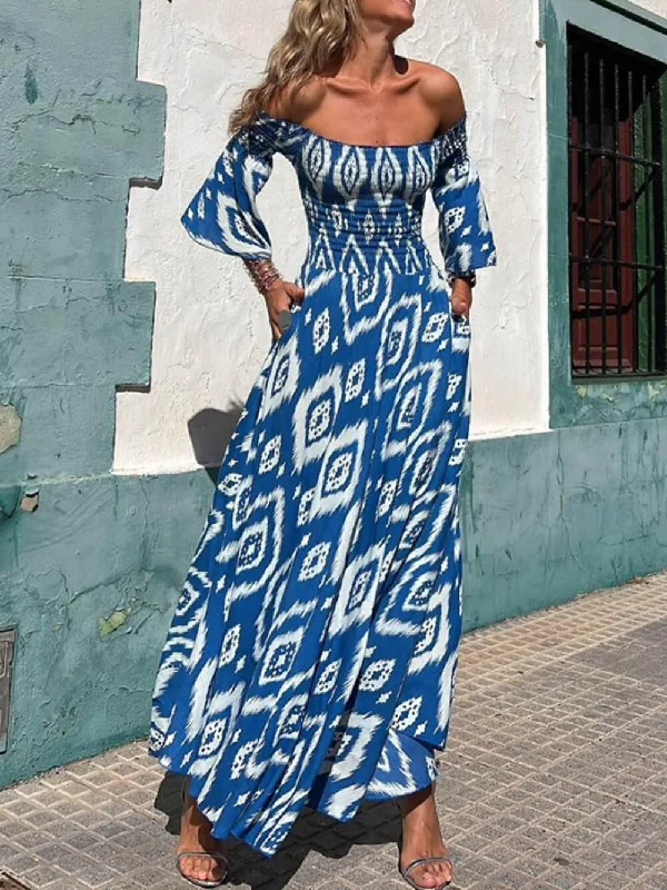 Vacation Ethnic Print Smocked Graceful Off Shoulder Pocketed Maxi Dress Stylish Pleated A-Line Maxi Dress Vacation Ethnic Print Smocked Graceful Off Shoulder Pocketed Maxi Dress Stylish Pleated A-Line Maxi Dress