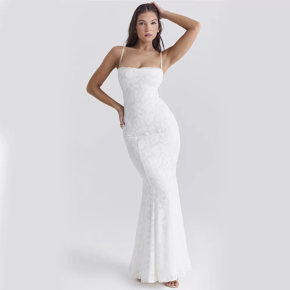 White Lace-up Maxi Dress Elegant Lace-Up Maxi Dress