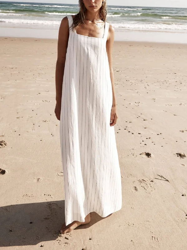 White With Charcoal Charming Pinstripe Maxi Dress Cozy Wrap Maxi Dress