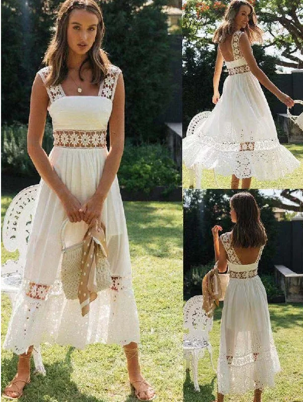 Women's Floral Lace Wide Straps Sleeveless White Long Maxi Dress Cozy Ribbed Maxi Dress Women's Floral Lace Wide Straps Sleeveless White Long Maxi Dress Cozy Ribbed Maxi Dress