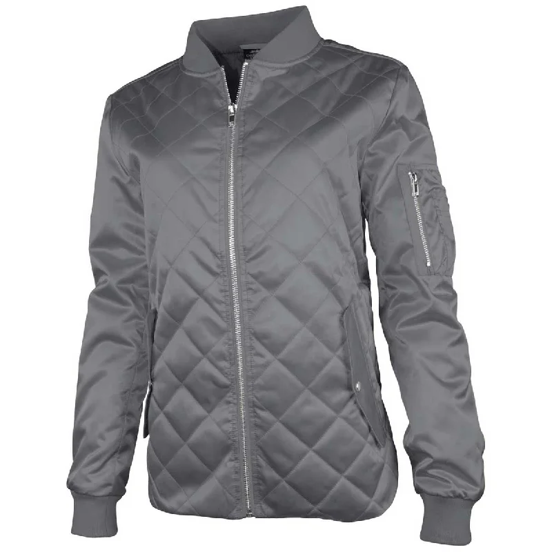 Charles River Women's Grey Quilted Boston Flight Jacket Appliqued Jacket Beaded Jacket Sequined Jacket