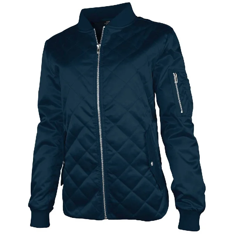 Charles River Women's Navy Quilted Boston Flight Jacket Chenille Fabric Brocade Fabric Lace Fabric