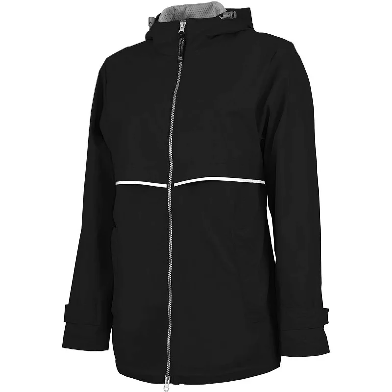 Charles River Women's Black/Reflective New Englander Rain Jacket Hooded Jacket Caped Jacket Shawl Collar Jacket