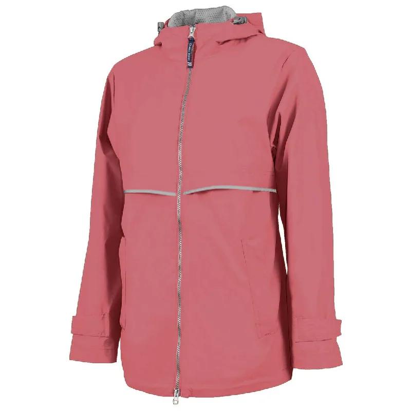 Charles River Women's Mauve/Reflective New Englander Rain Jacket Knit Jacket Woven Jacket Fleece Jacket