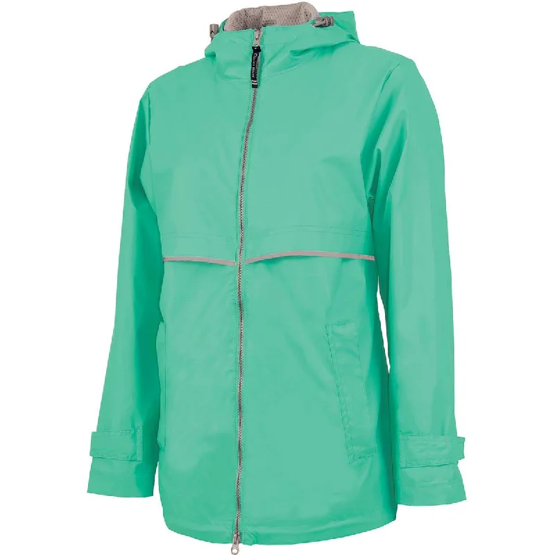 Charles River Women's Mint/Relfective New Englander Rain Jacket Boat Neck Shawl Collar Notched Collar