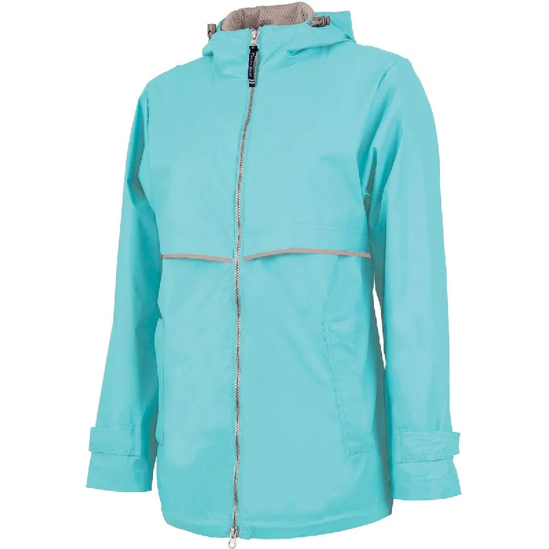 Charles River Women's Aqua/Reflective New Englander Rain Jacket A-Line Jacket Boat Neck Shawl Collar Charles River Women's Aqua/Reflective New Englander Rain Jacket A-Line Jacket Boat Neck Shawl Collar