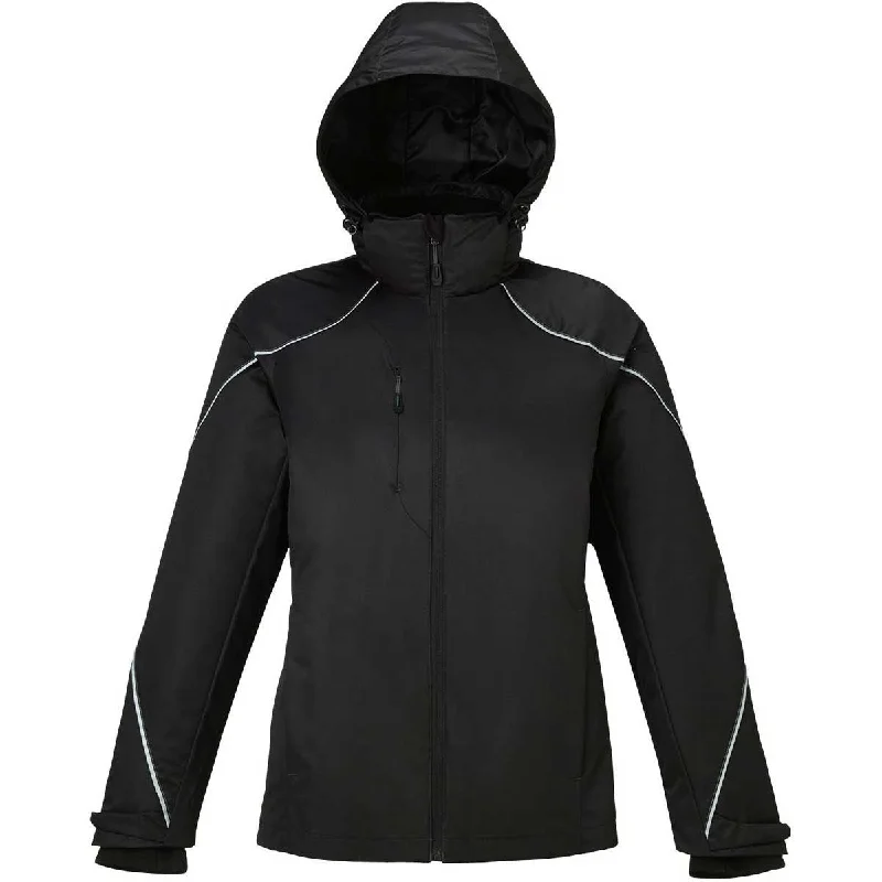 North End Women's Black Angle 3-In-1 Jacket with Bonded Fleece Liner Boat Neck Shawl Collar Notched Collar