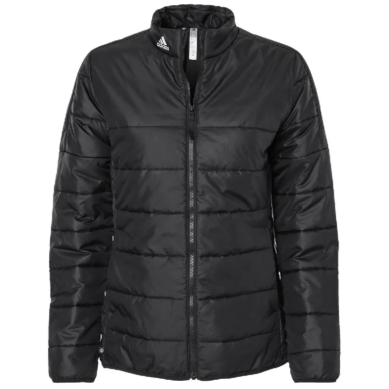 Adidas Women's Black Puffer Jacket Satin Fabric Silk Fabric Chiffon Fabric