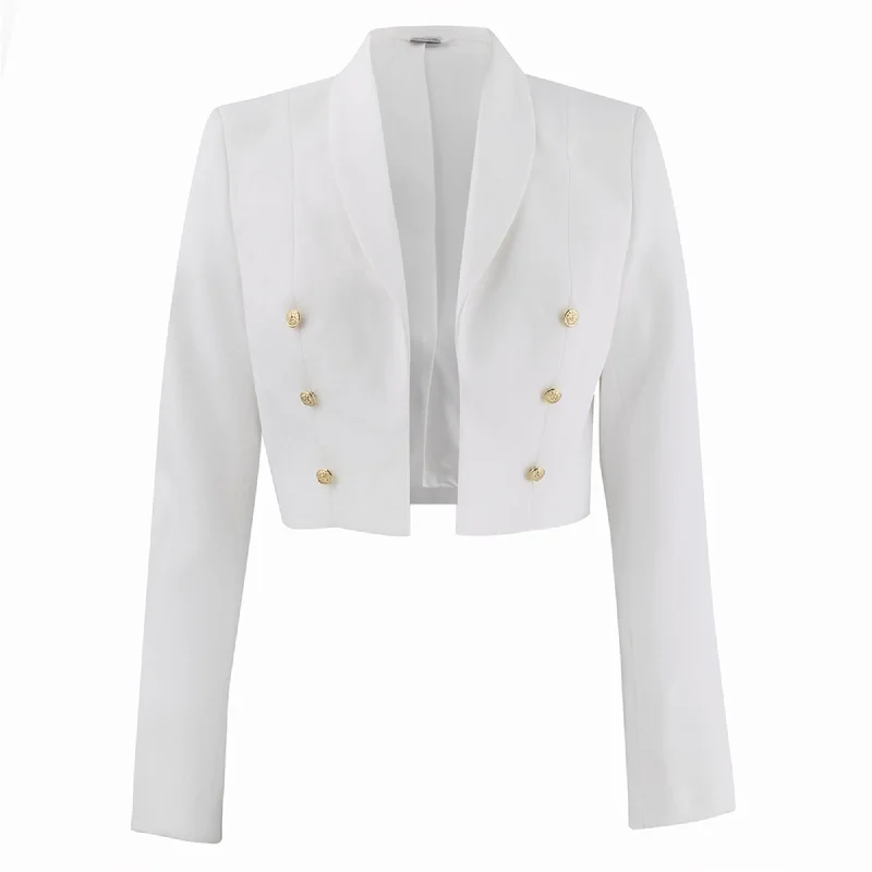 AS-IS NAVY Women's Dinner Dress White Jacket - Gold Buttons Herringbone Jacket Houndstooth Jacket Plaid Jacket