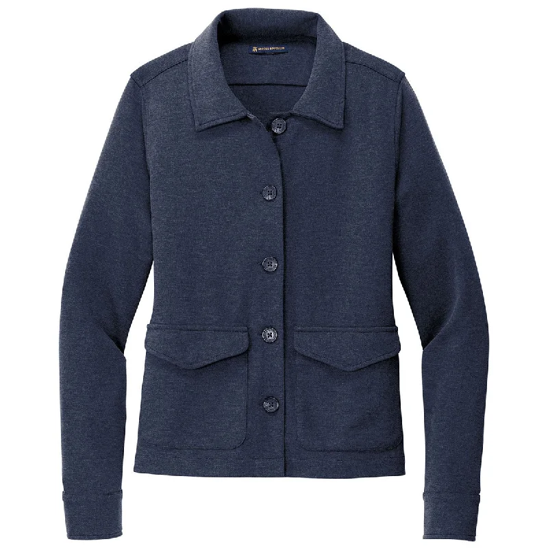 Brooks Brothers Women's Navy Blazer Heather Mid-Layer Stretch Button Jacket Wool Jacket Cashmere Jacket Tweed Jacket