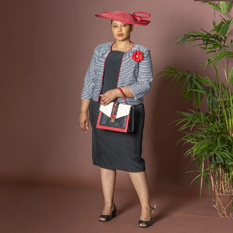 Black and White Striped Dress and Jacket Set w/Red Accents Striped Jacket Polka Dot Jacket Floral Jacket