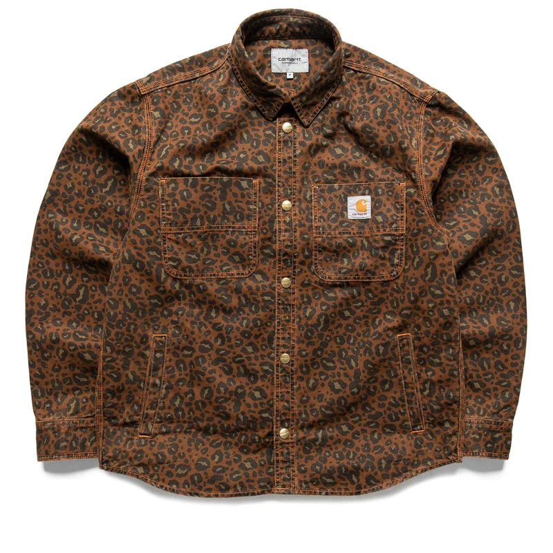 Carhartt WIP Conro Shirt Jacket - Camo Leopard/Tamarind Front Pockets Side Pockets Patch Pockets
