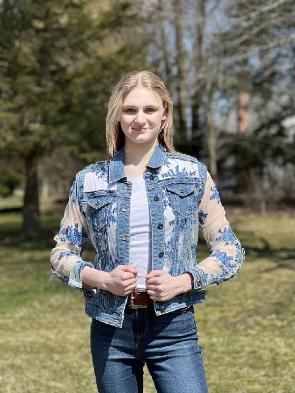 Denim Lace Jacket- CS20114- Blue Chenille Jacket Brocade Jacket Lace Jacket