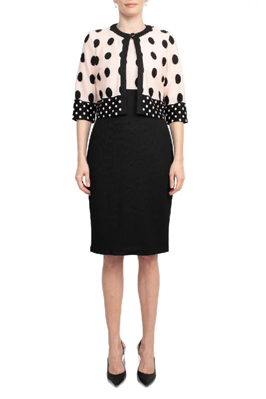 Danny & Nicole Boat Neck Sleeveless Zipper Back Polka Dot Print PK Jacket Dress Fleece Jacket Down Jacket Feather Jacket