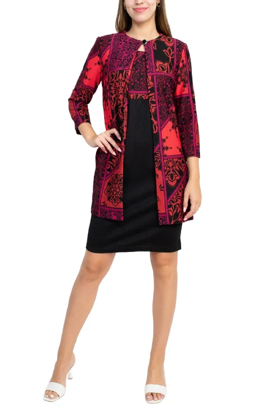 Danny & Nicole Scoop Neck Sleeveless Multi Print Dress with Matching Jacket Herringbone Jacket Checkered Jacket Solid Jacket