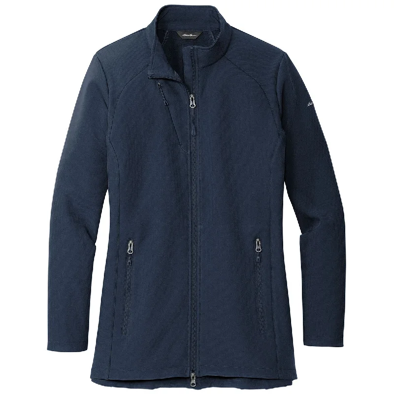 Eddie Bauer Women's River Blue Navy Stretch Soft Shell Jacket A-Line Jacket Boat Neck Shawl Collar