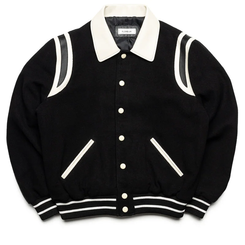 Flaneur Teddy Blouson Varsity Jacket - Black Nylon Jacket Polyester Jacket Spandex Jacket