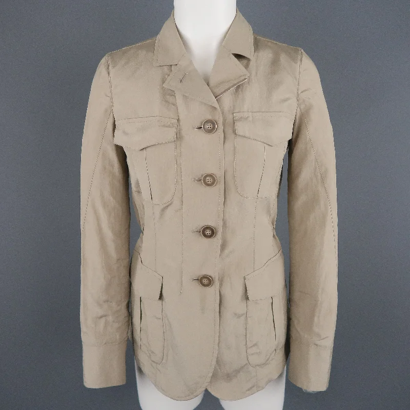 GIORGIO ARMANI Size 2 Khaki Silk Blend Safari Jacket Fleece Jacket Down Jacket Parka