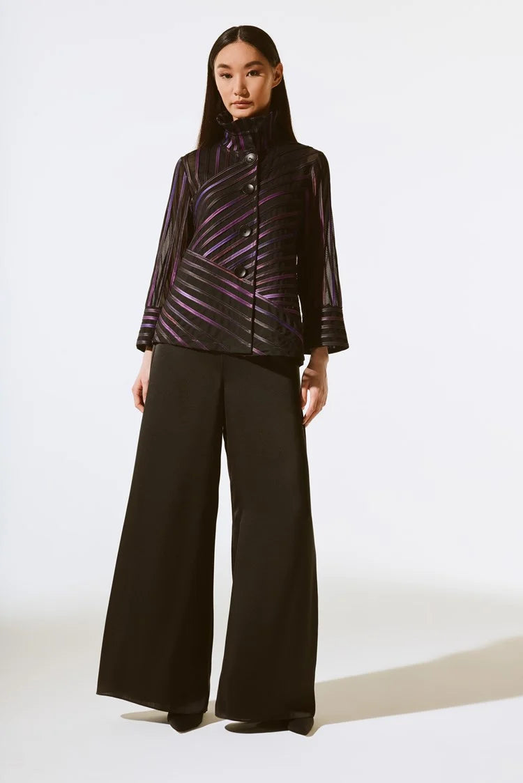 Joseph Ribkoff Black/Multi Abstract Print Soutache Jacket Toggled Jacket Drawstring Jacket Belted Jacket