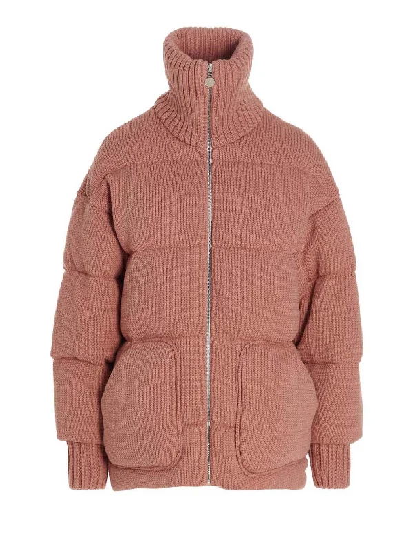 Knitted Puffer Jacket Zip Front Button Front Snap Front