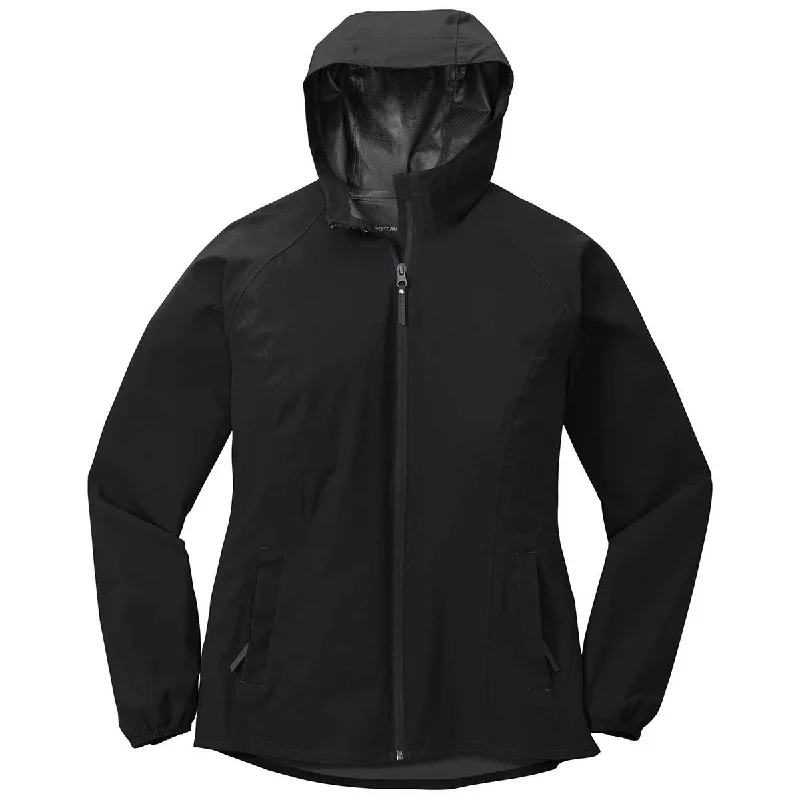 Port Authority Women's Deep Black Essential Rain Jacket Nylon Fabric Polyester Fabric Spandex Fabric