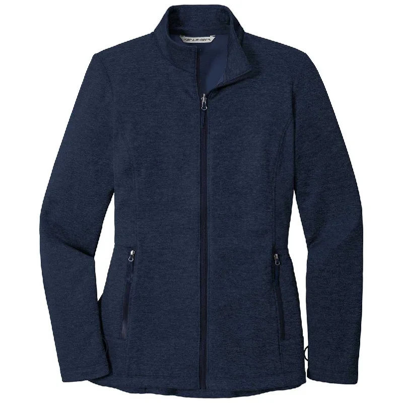 Port Authority Women's River Blue Navy Heather Collective Striated Fleece Jacket Belted Jacket Elasticated Jacket Padded Jacket