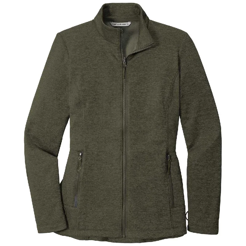 Port Authority Women's Deep Olive Heather Collective Striated Fleece Jacket Jacket Blazer Coat