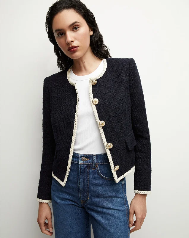 Mabel Collarless Tweed Jacket Bomber Jacket Anorak Windbreaker