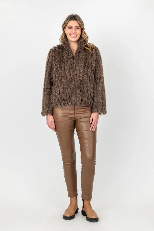 Maglia Faux Fur Jacket (Black or Mocha) Boat Neck Shawl Collar Notched Collar