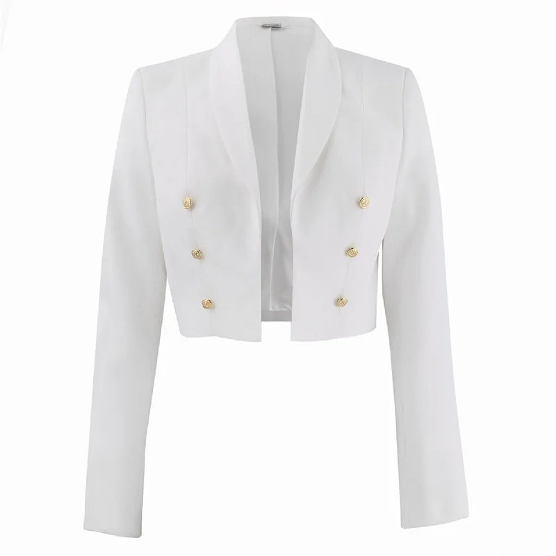 NAVY Women's Dinner Dress White Jacket - Gold Buttons Cardigan Sweater Pullover