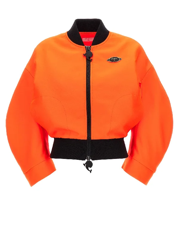 Neon Logo Bomber Jacket Front Pockets Side Pockets Patch Pockets