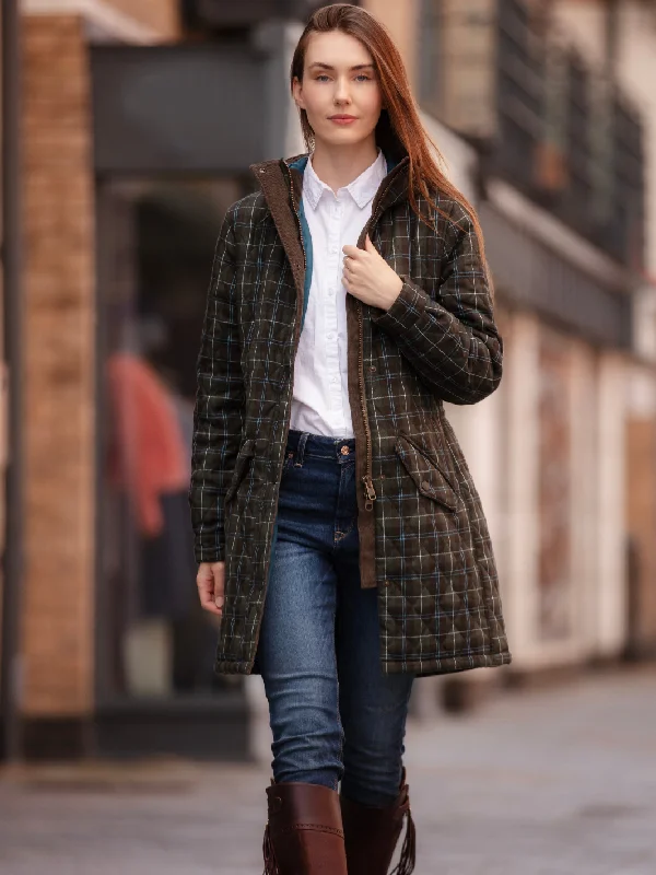 Newmarket Hooded Quilted Jacket - Olive Check Lace Jacket Ribbed Jacket Sequined Jacket