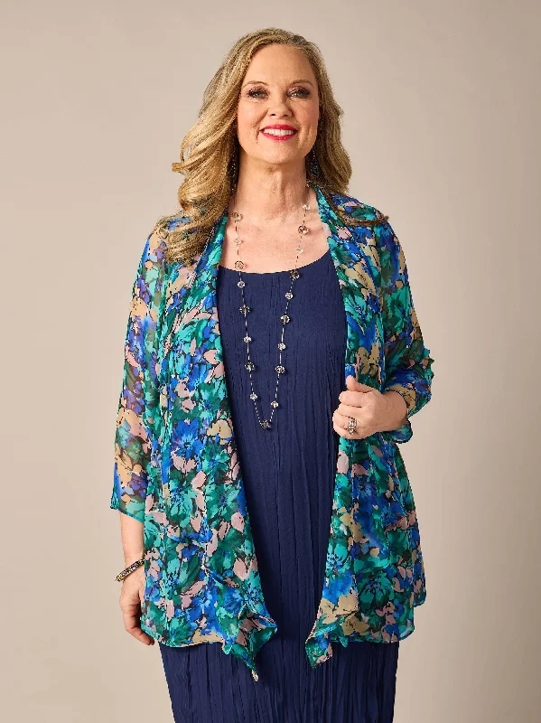 Blooms Georgette Jacket Zippered Front Buttoned Front Snap Front