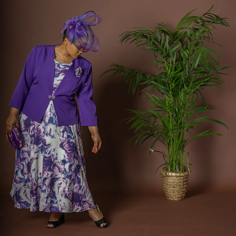 Purple Flowing Long Floral Dress & Jacket Lace Jacket Ribbed Jacket Sequined Jacket