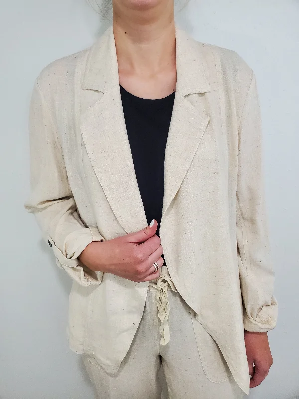 ROLL TAB LINEN JACKET - FLAX Wool Jacket Cashmere Jacket Tweed Jacket