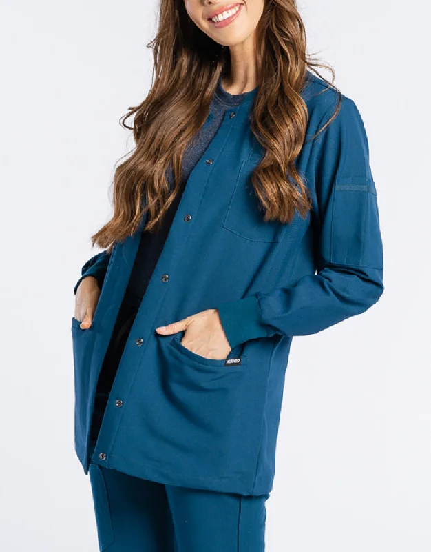 Scrub Jacket Button Up - Gibraltar Blue Snapped Jacket Toggled Jacket Drawstring Jacket