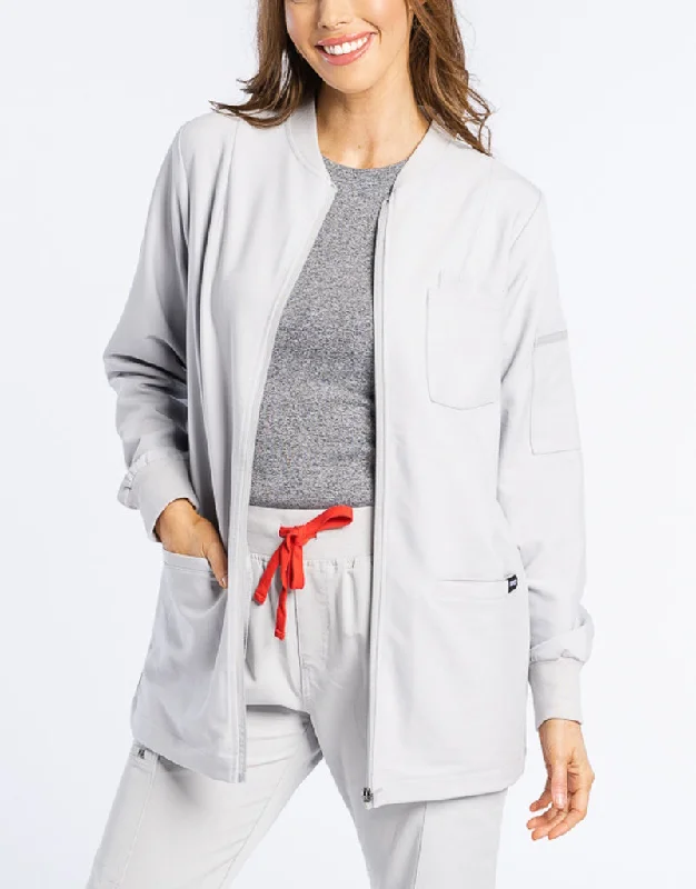 Scrub Jacket Zip Up - Tail light Grey Snapped Jacket Toggled Jacket Drawstring Jacket