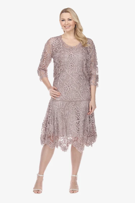 Soulmates 1501 Soutache Lace Tea-Length Cocktail Dress with Jacket Set Tailored Jacket Straight Jacket A-Line Jacket