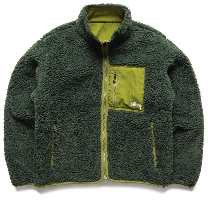 Stussy Sherpa Reversible Jacket - Dark Green Plaid Jacket Tartan Jacket Houndstooth Jacket