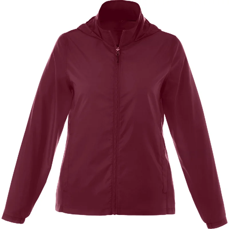 Elevate Women's Maroon Darien Packable Jacket Boat Neck Shawl Collar Notched Collar